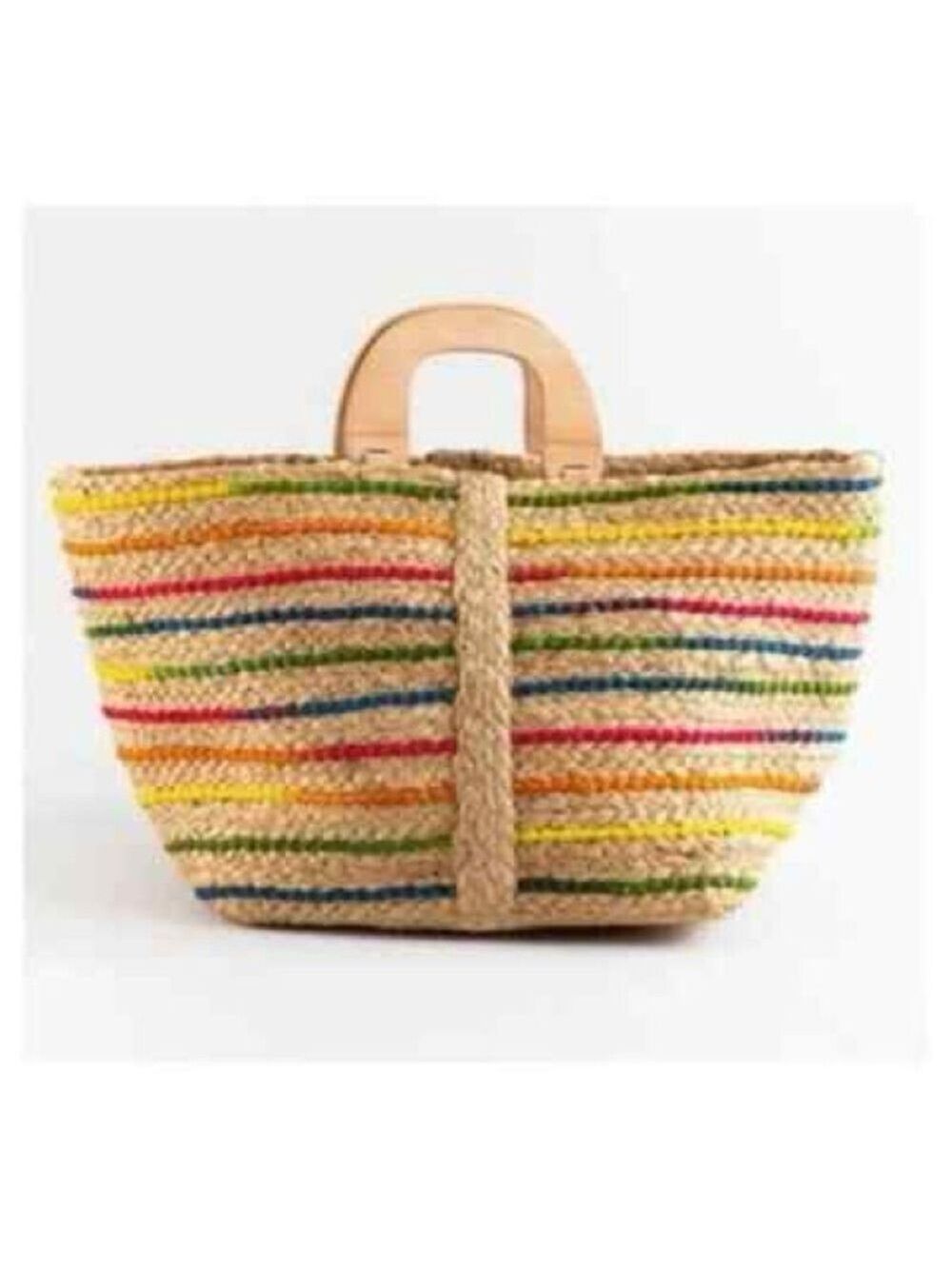 Antik Kraft Rainbow Woven Jute Tote Handbag Basket Bag Colorful Market Tote